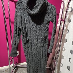 Cozy Gray Cable Knit Turtleneck Sweater